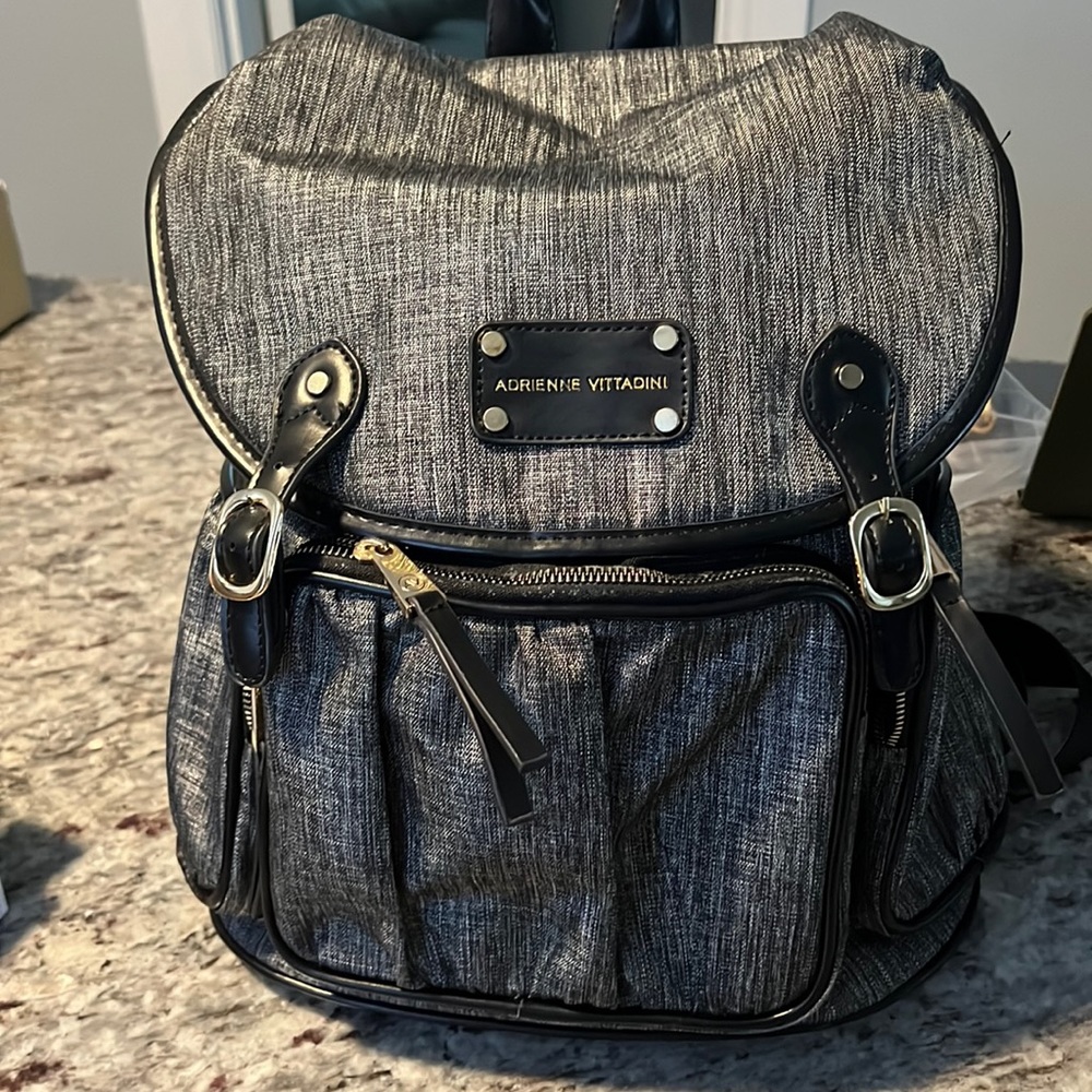 Adrienne Vittadini Golden Olive Nylon Backpack w/ Workbook Sleeve Bag